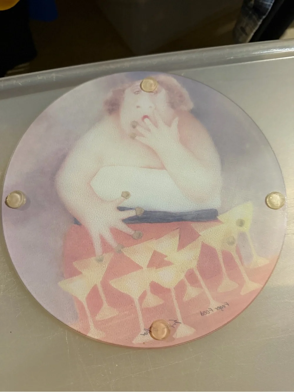 Decorative Round Serving Tray with Orange and Yellow Cocktail Motif